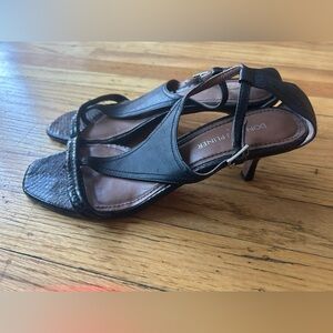 Donald J Pilner Black Snakeskin Leather Kitten Heel T-Strap Sandal Women’s Sz 8